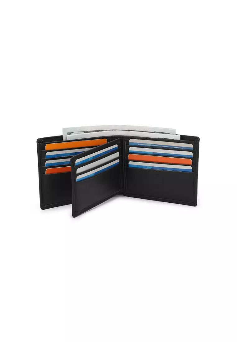 Men's Genuine Leather RFID Blocking Fortune Wallet - Black