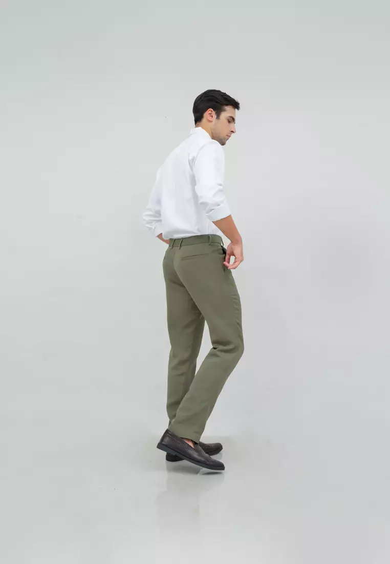 Celana panjang pria kerja formal bahan slim fit PINGGANG KARET Hijau houseofcuff