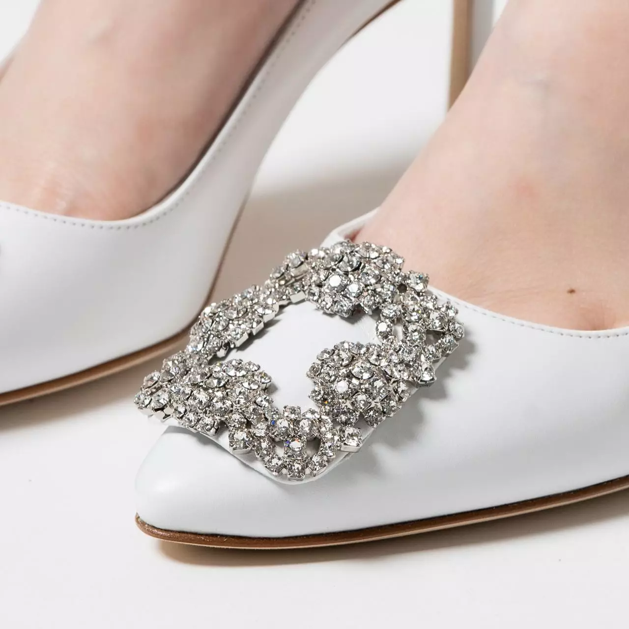 Hangisi 70 Calf Leather Pumps with CLC Crystal Buckle White