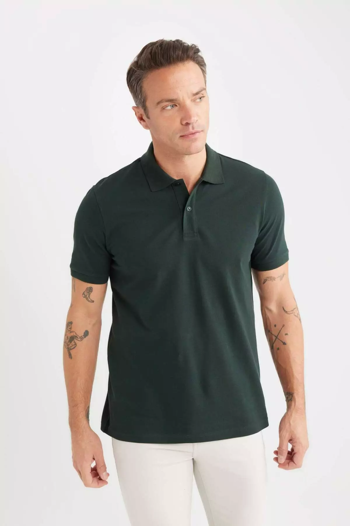 100% Cotton Regular Fit Polo Collar Short Sleeve Basic Plain Pique Fabric T-Shirt C1293Ax25Sp