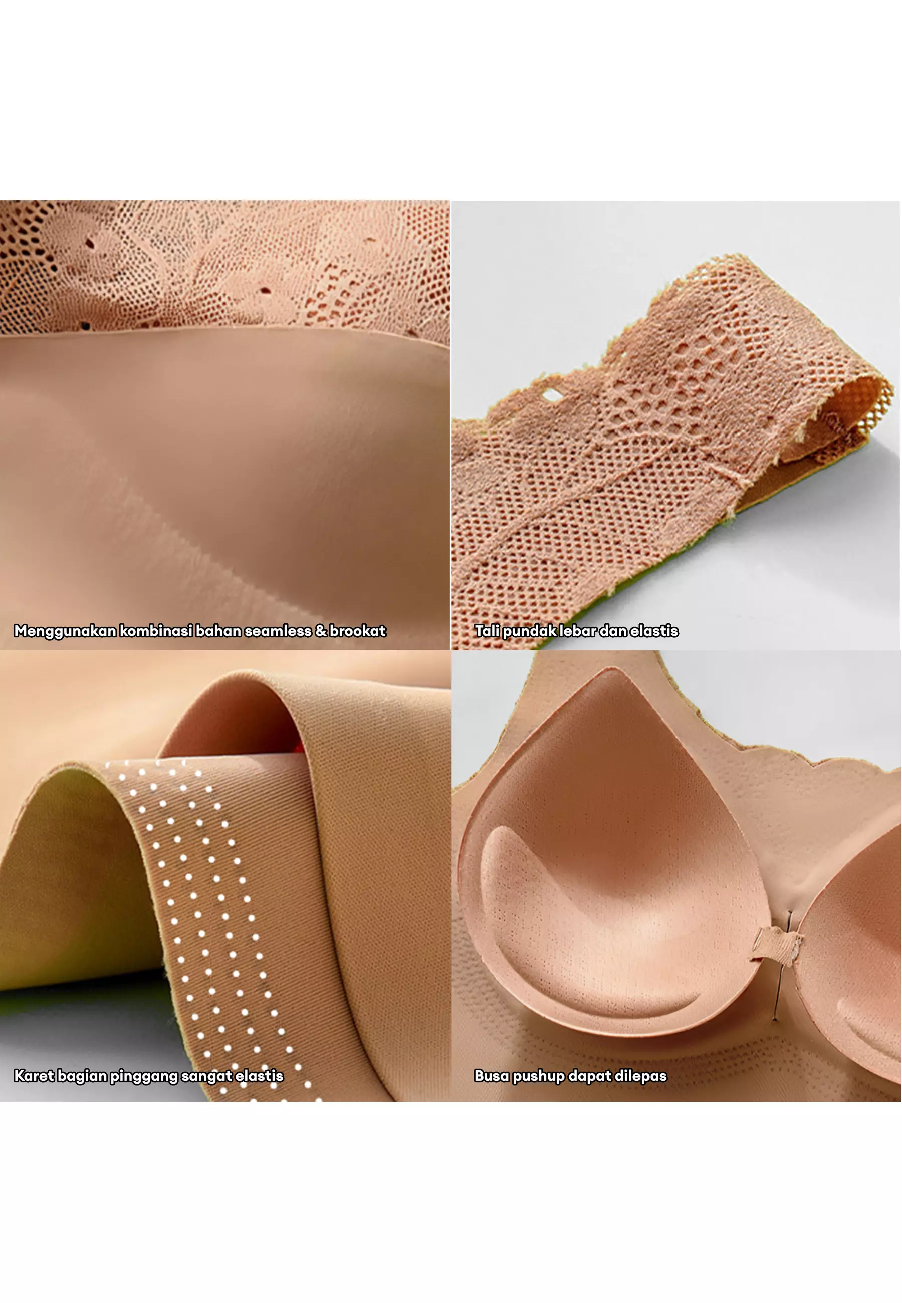 Wimiu BH Seamless Sport Bra Seamless Push Up Motif Separuh Bunga Brukat Bra BH Sport Wanita Bra Wanita Tanpa Kait Jahitan Busa Tipis 100228