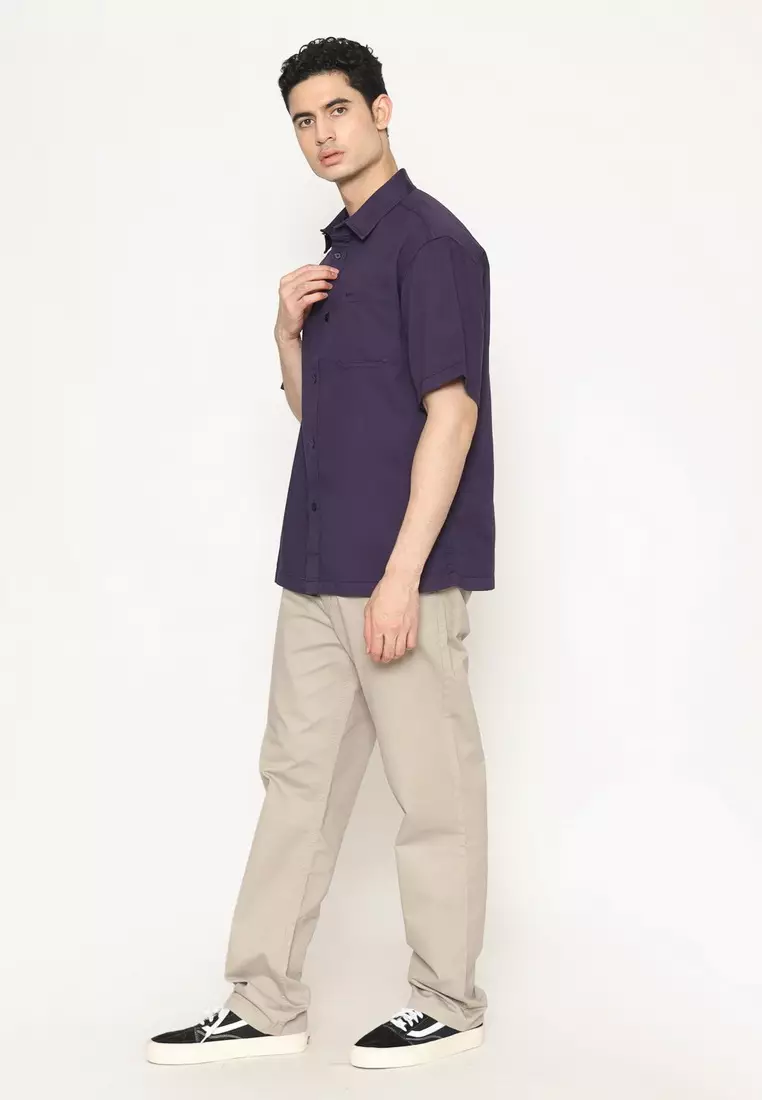 POLICE Kemeja Polos Relaxfit Cotton Twill Dark Purple Pria