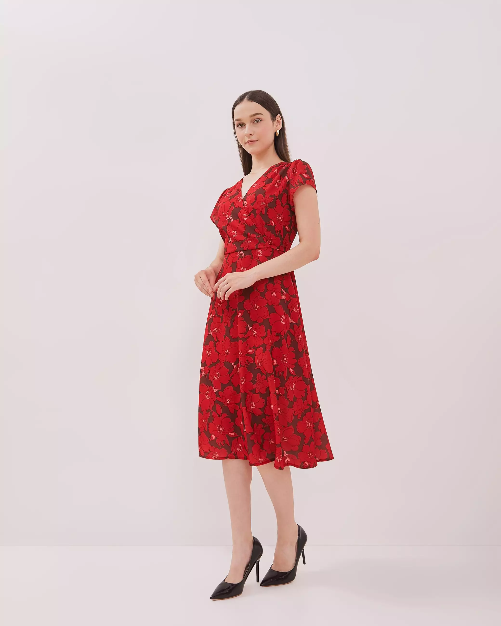 Urban Exchange Derrys Dress Midi Dress Floral Merah Warna Red
