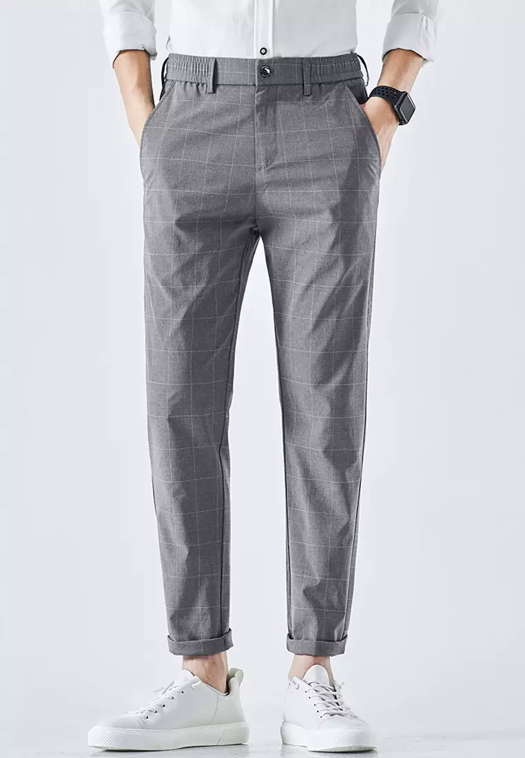 Slim Fit Check Suit Trousers