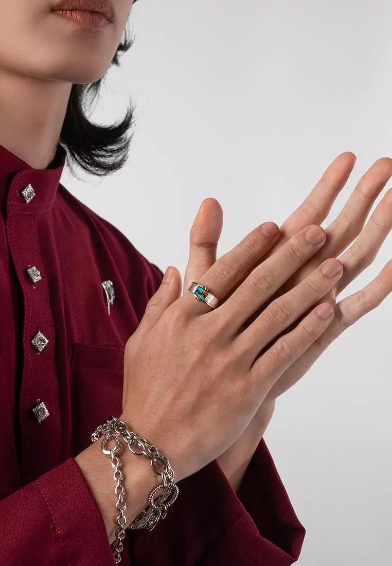 日常925银斑彩石戒指