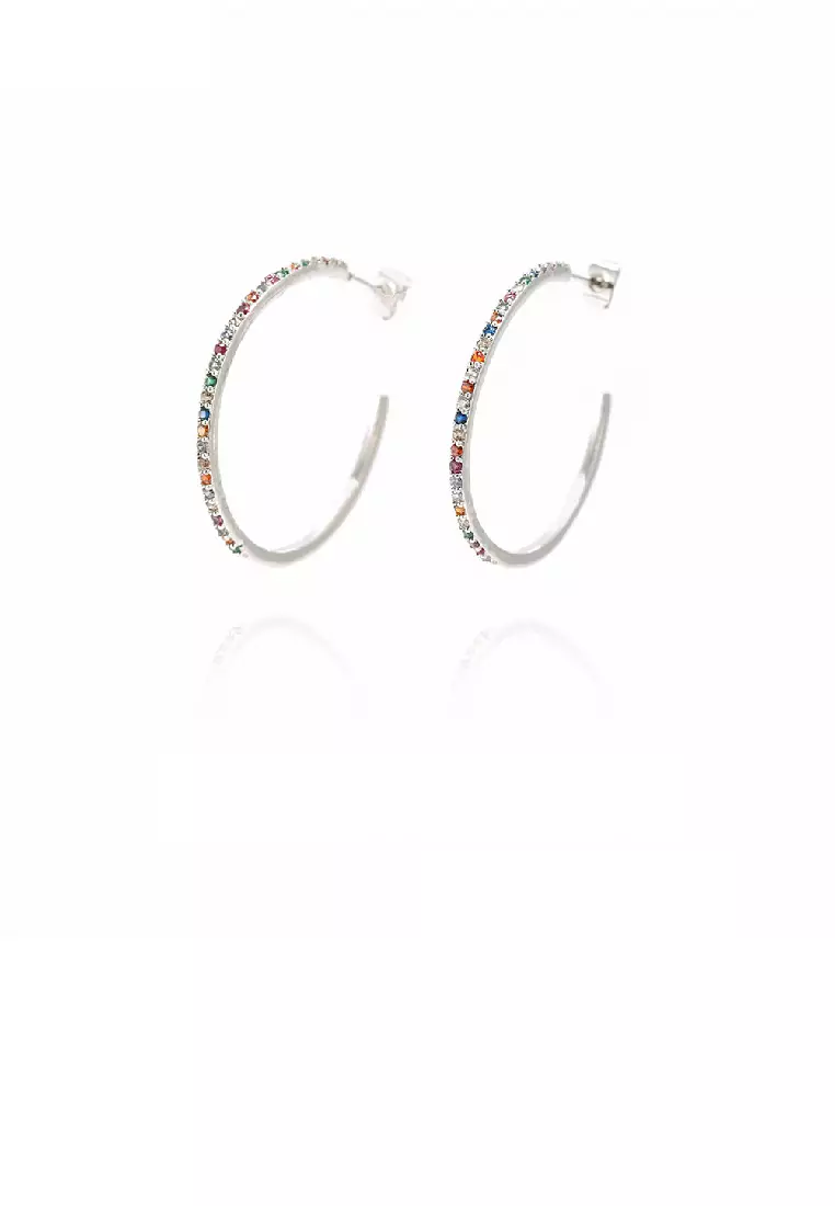 Simple and Personalized C-shaped Geometric Stud Earrings with Colorful Cubic Zirconia - Luxurious Look