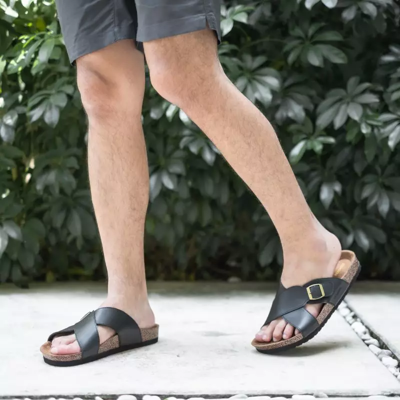 Cogen Sandal Pria Sendal Kulit Birken Vintage - Kastel Black