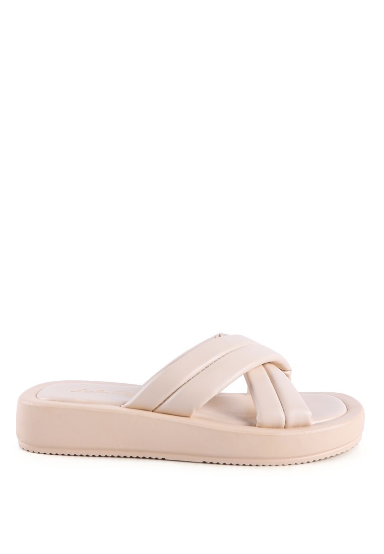 Beige Quilted Platform Slider Sandals
