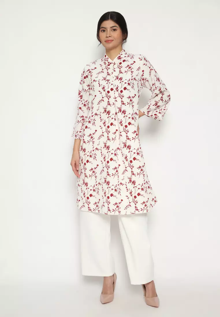 Tunik Sanghai Motif Bunga Kecil In Broken White By Brilliant Girl Warna PUTIH