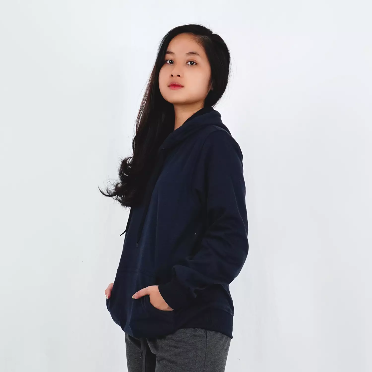 OKECHUKU Ola Sweater Hoodie Wanita Switer Bahan Fleece Basic Fashion - Navy