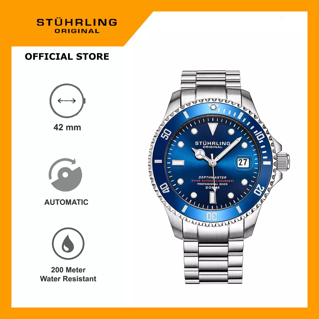 Stuhrling Original Depthmaster 883-02 Jam Tangan Pria Automatic Diver Analog