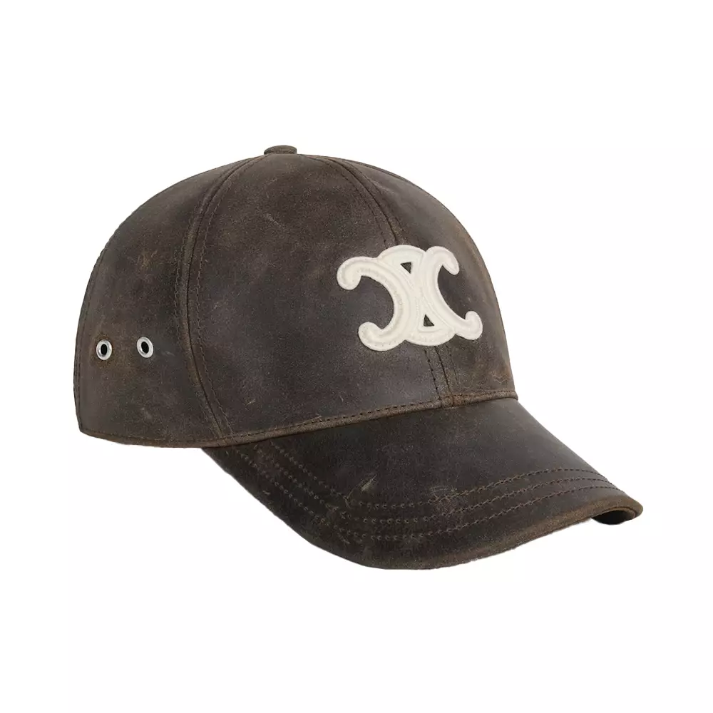 Jual Celine Triomphe Baseball Cap in Waxed Suede Calfskin Marron