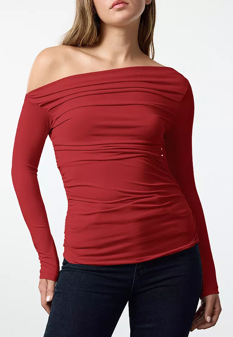 Drape Detailed Long Sleeve Blouse