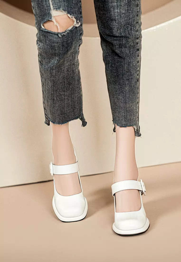 7CM Buckle Strap Patent Leather Mary Jane Shoes TE876-1