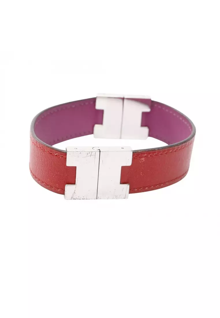 Pre-Loved Hermès Lurie bracelet leather Silver Red purple