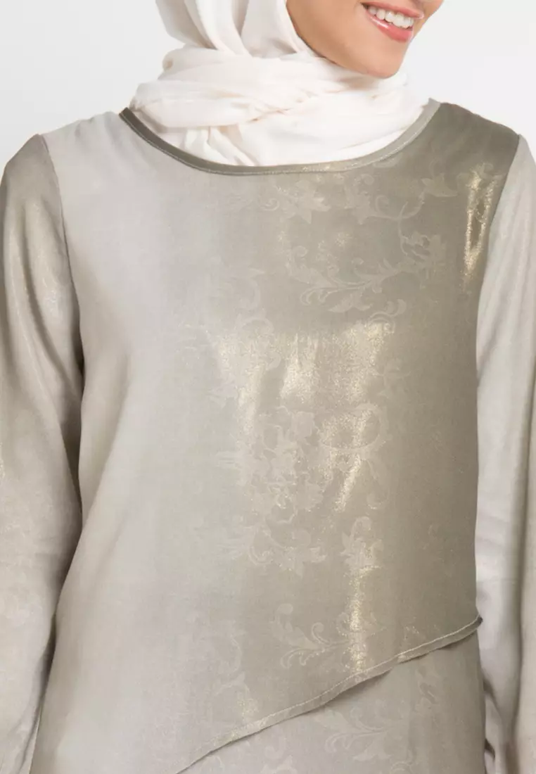 AZZAR Vani Assymetrical Blouse in Grey Green Glitter