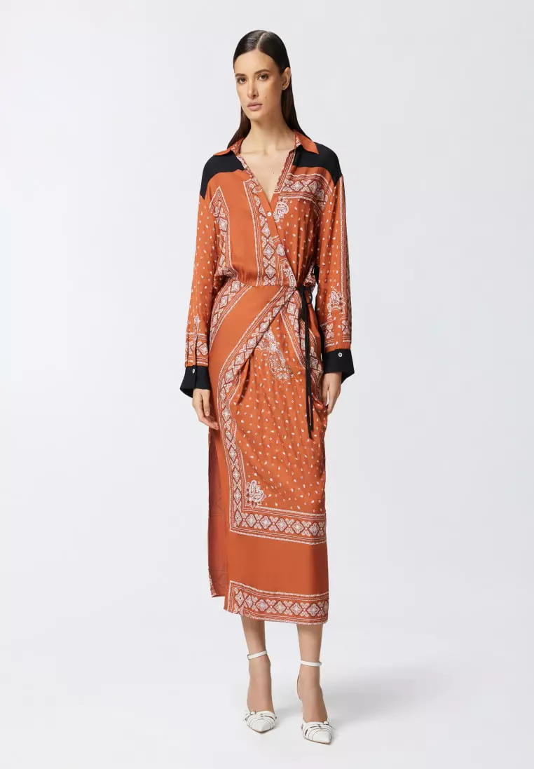 Batik printed wrap dress