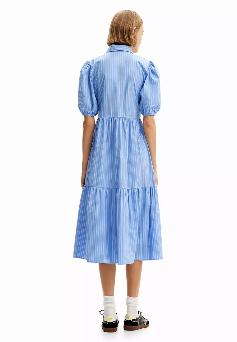 Desigual Woman Striped midi shirt dress.