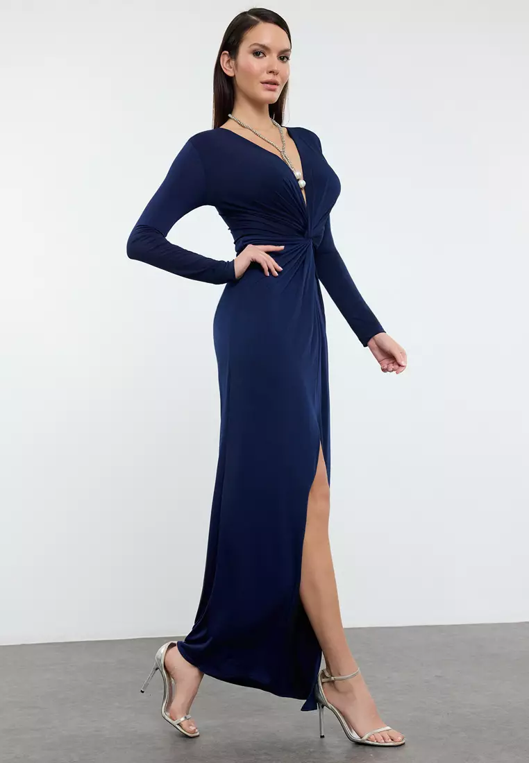 雙排扣長款優雅晚裝連身裙