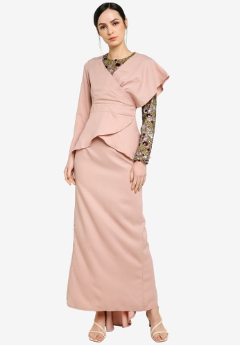 Asymmetrical Sleeves Kurung Set from Lubna in Purple