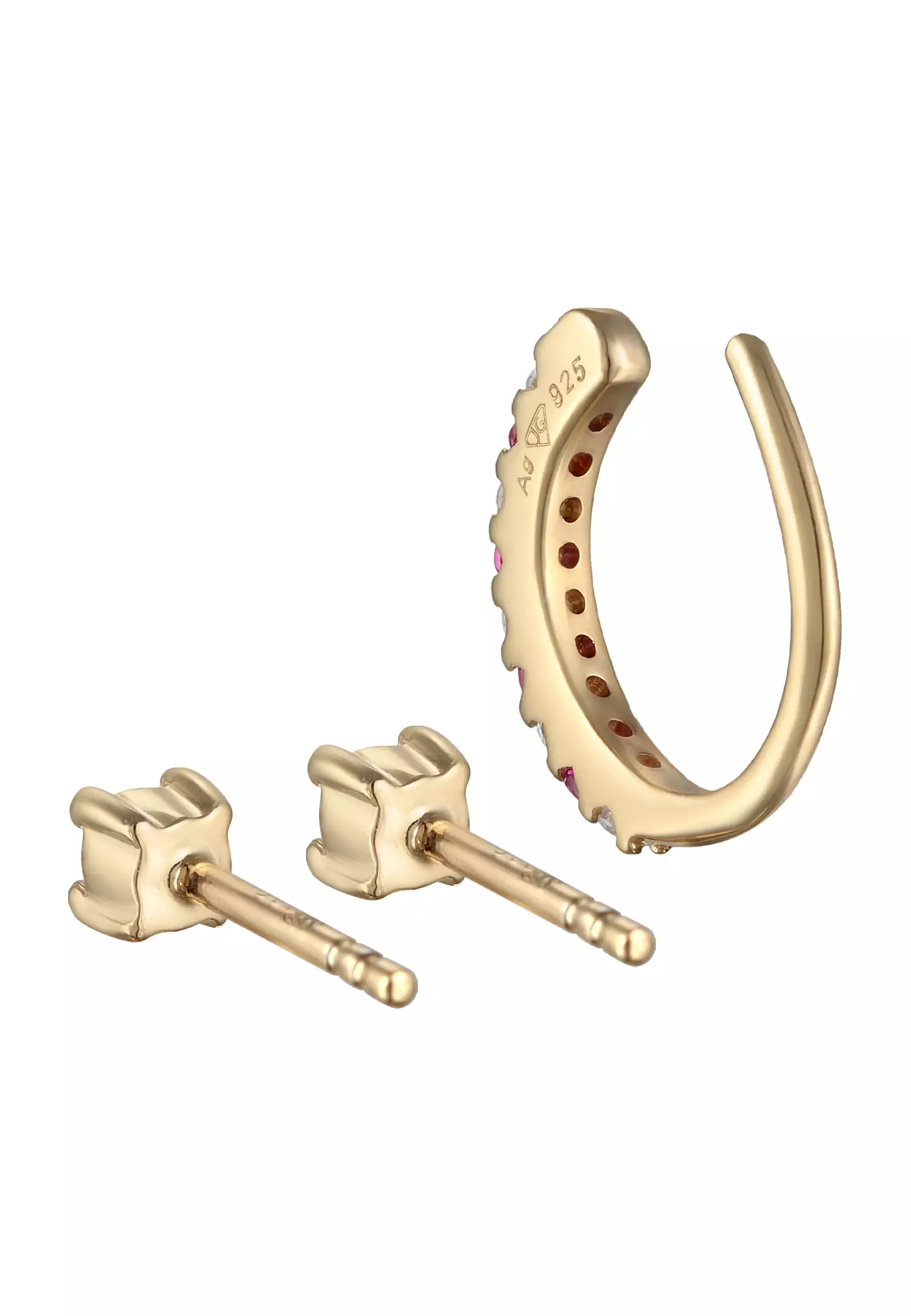 Buy ELLI GERMANY Earrings Stud Set Earcuff Basic Zirconia And Synt. Ruby  Gold Plated 2026 Online | ZALORA