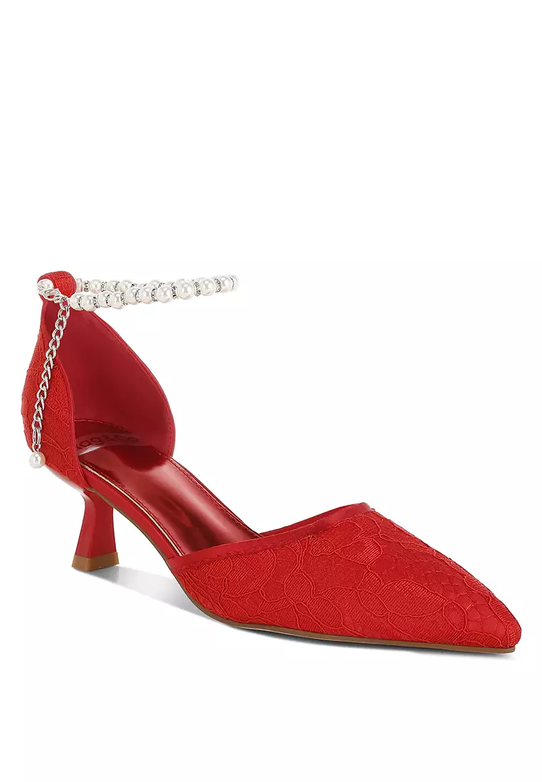 Buy Rag Lace Kitten Heel Sandals in Red 2025 Online ZALORA