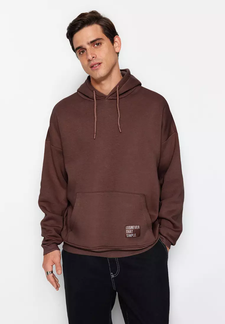 Dark Brown Oversize/Wide Cut Hooded Fleece Inside/Warm Sweatshirt TMNAW21SW2005
