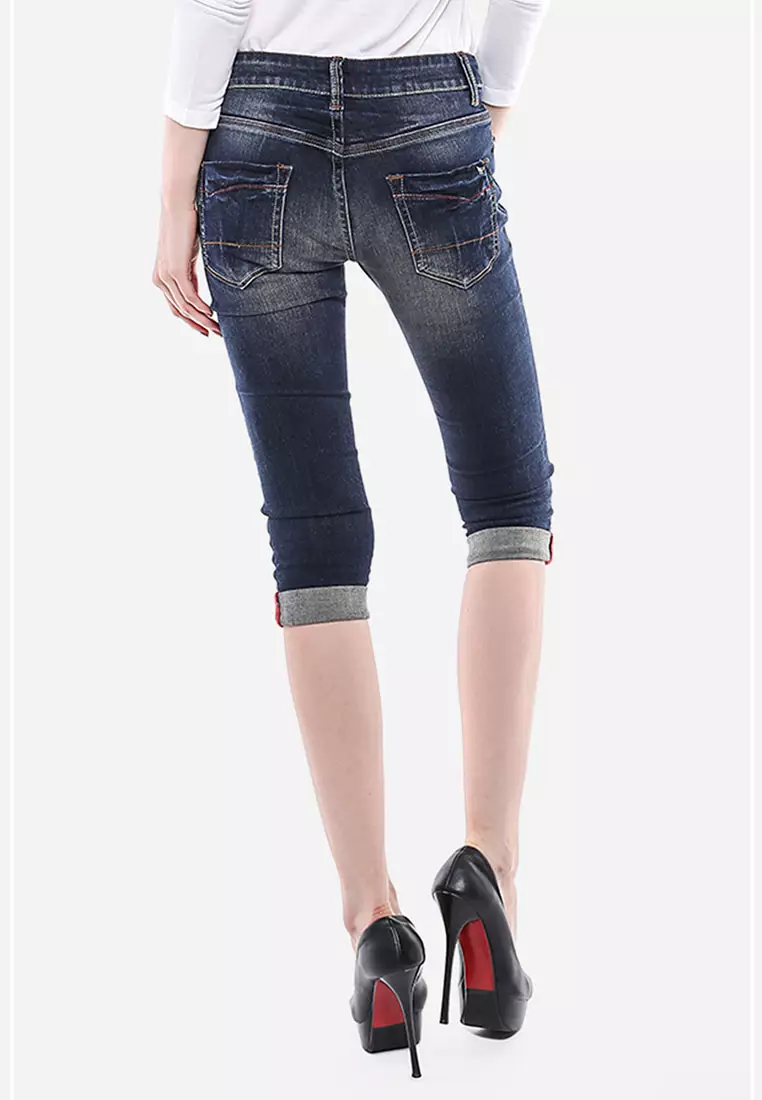 Celana Capri - Biru Abu - Slim Fit - Jeans Premium