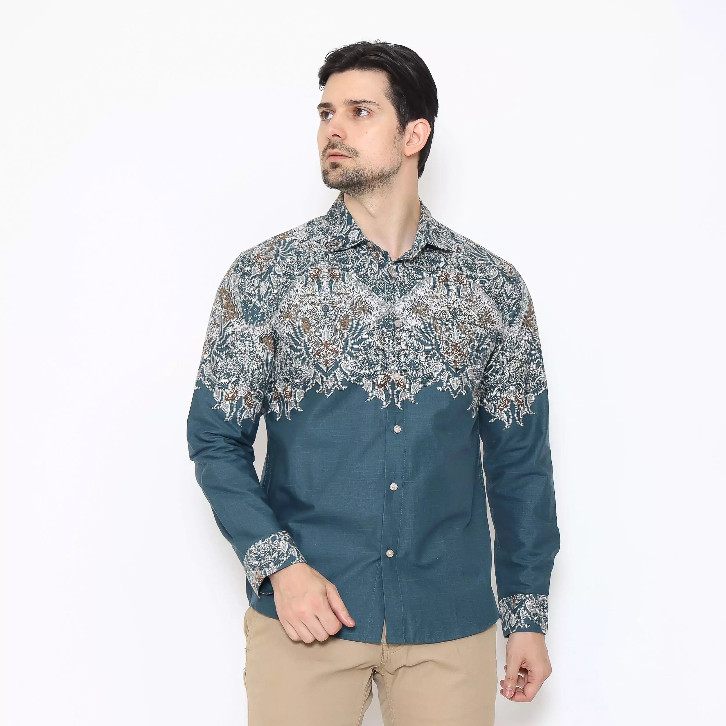 AMK Kemeja Batik Pria Lengan Panjang SHB Sharga Ls Teal Green