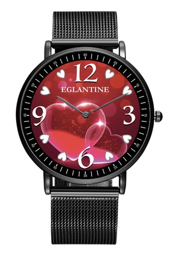 EGLANTINE black and red Declare your Love with this - EGLANTINE® Love 40mm IP Black Quartz Watch, Red Hearts with Arabic Numerals Dial on IP Black Milanese Bracelet 68F16AC2E64EA8GS_1