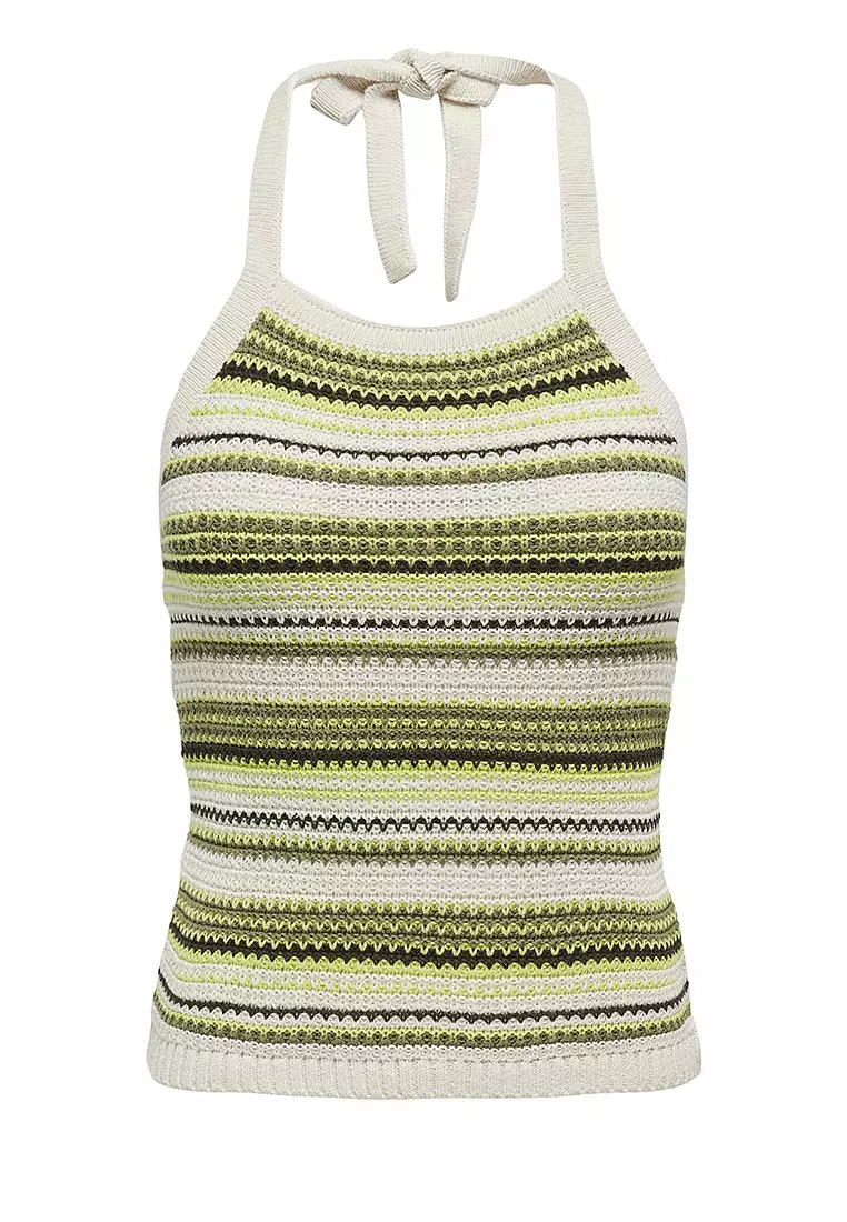 Halter Neck Stripe Knit Top