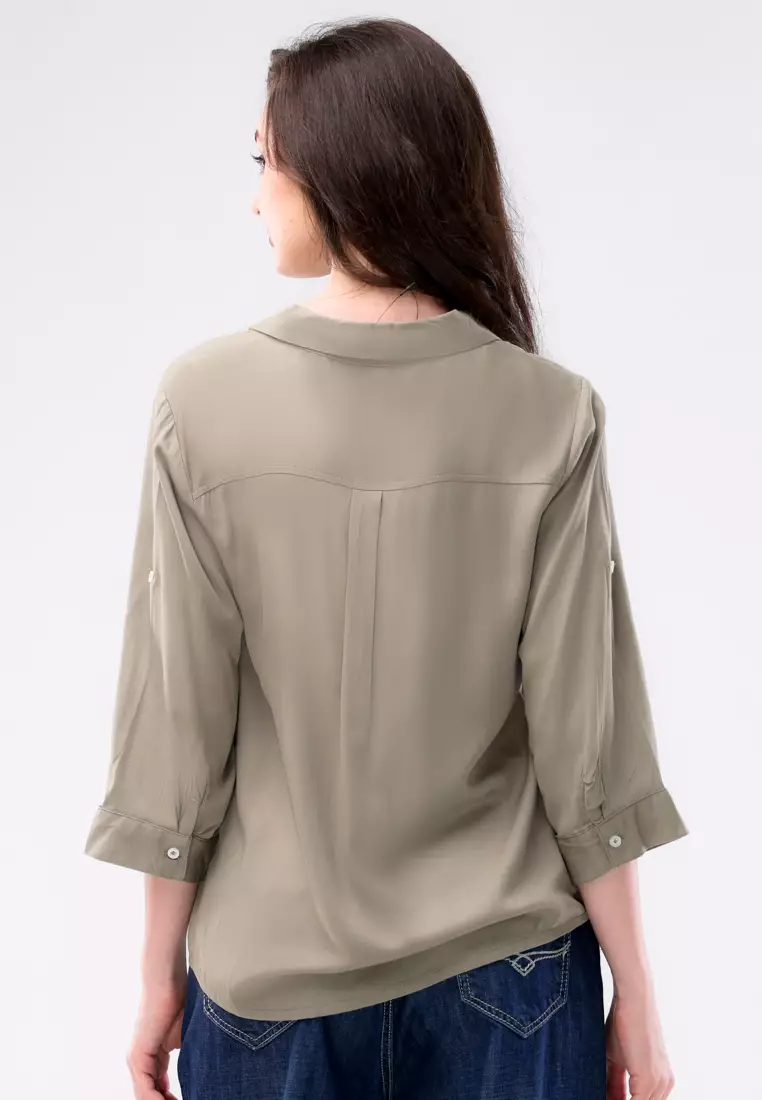Plain Single Bold Twill 3/4 Blouse