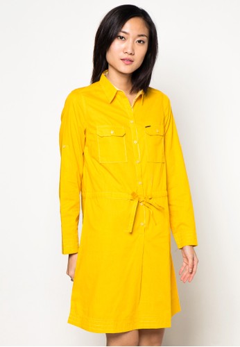 ABIGAIL Shirt Dress Yellow with Adjustable Waist