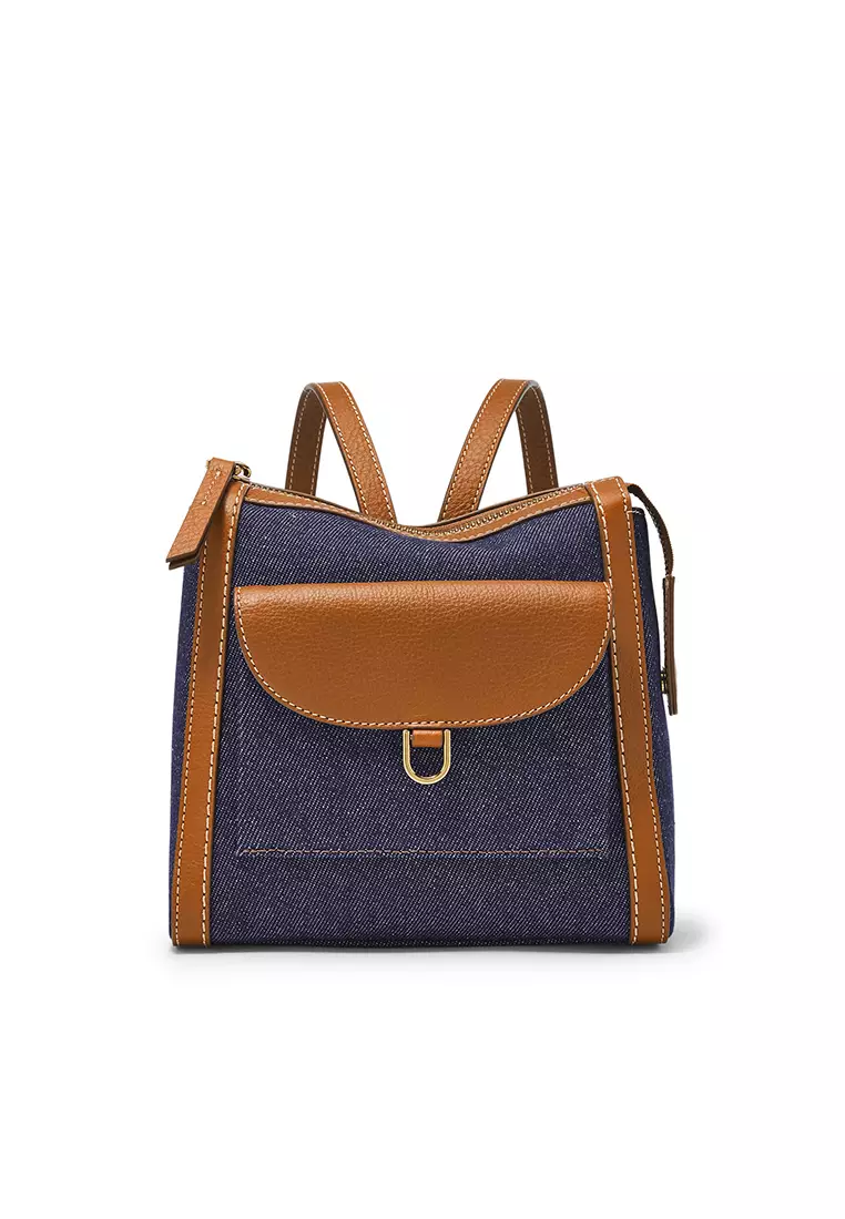 Fossil Parker Mini Backpack Saddle Denim Leather Tas Wanita - ZB1922-423