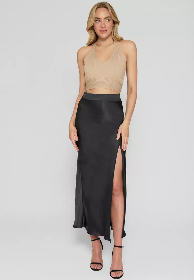 Buy Style State Front Slit Satin Midi Skirt 2024 Online | ZALORA ...