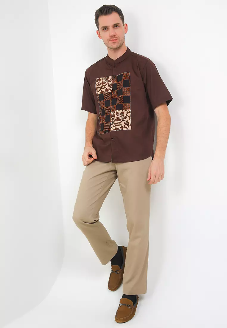 Kemeja Koko Al- Mukminu Stand Collar Shirt Lengan Pendek