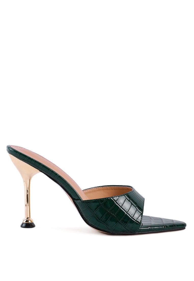 Green High Heeled Croc Slides