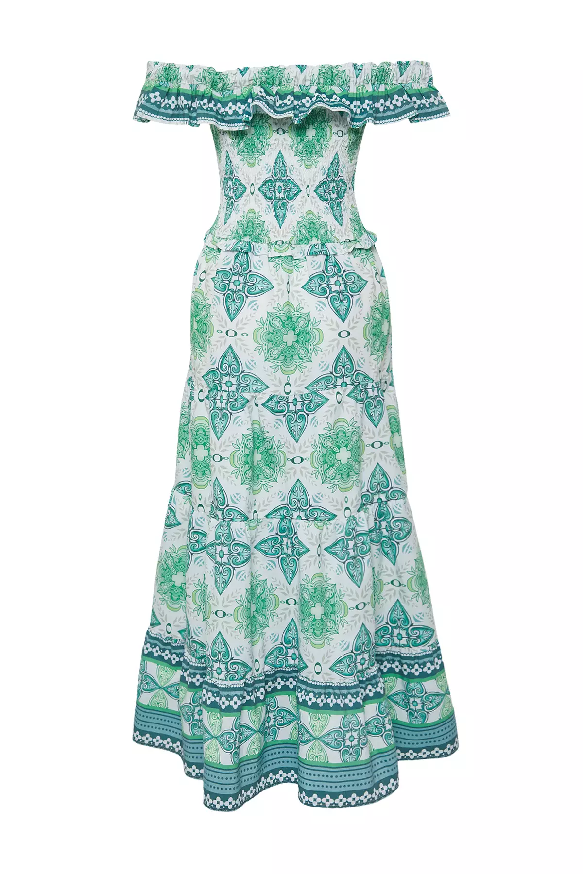 Green Floral A-Line Gipe Detail Maxi Woven Dress Twoss25El00195