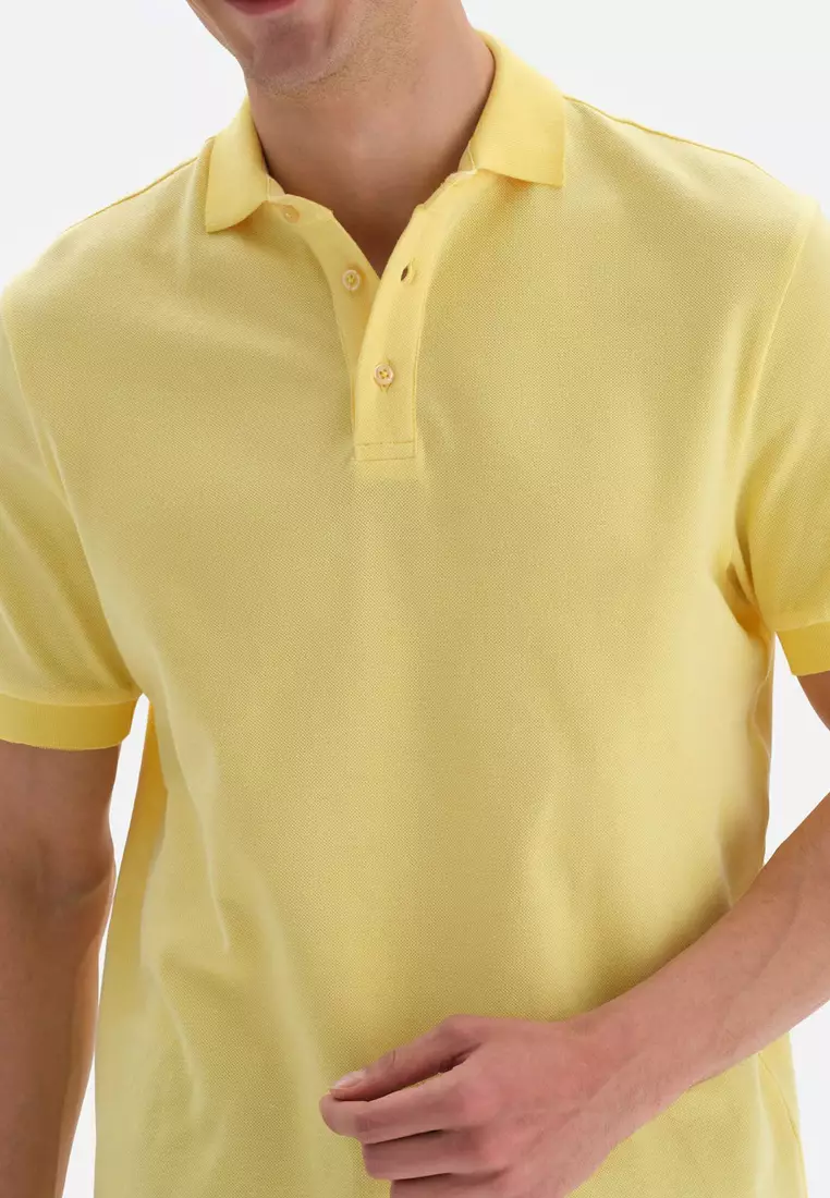 Light Yellow T-Shirt, Polo Neck, Short Sleeve Beachwear for Men