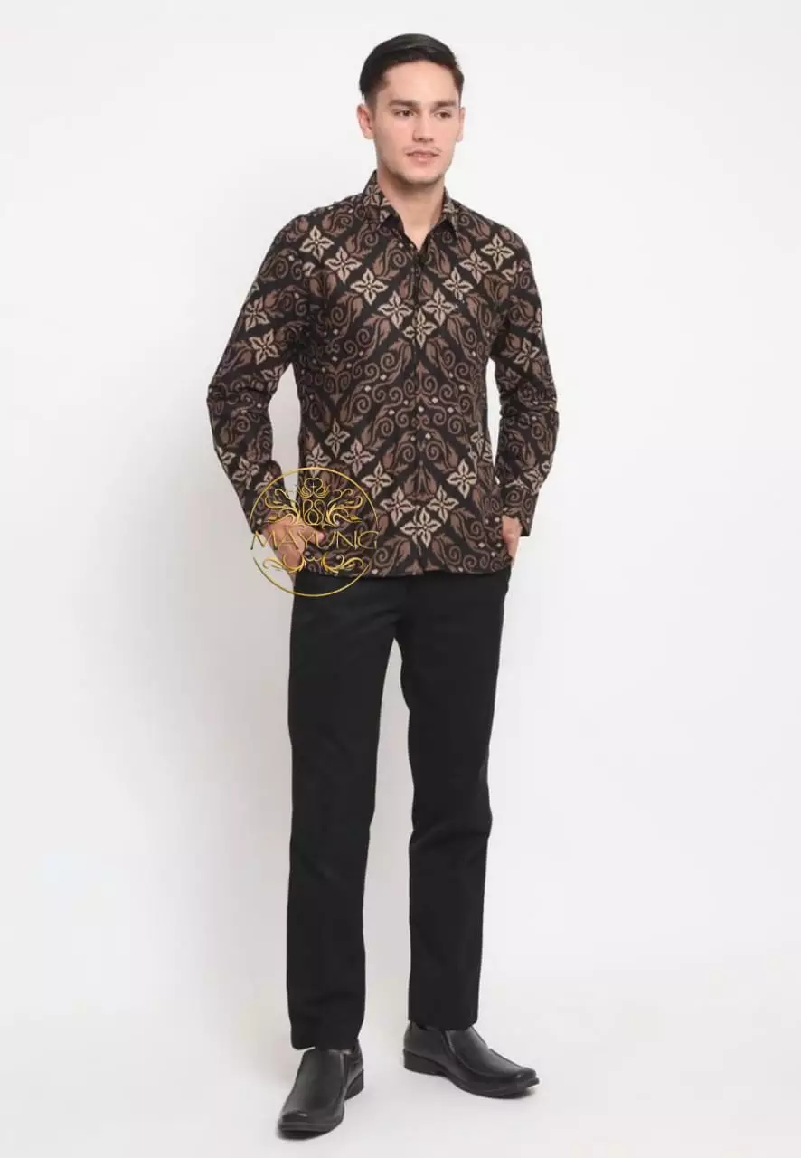 Songket Abu Kemeja Batik Pria Premium Slimfit Modern Lengan Panjang