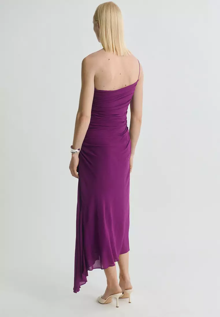Mango Purple Long Dress Buy Mango Asymmetrical Dress With Gathered