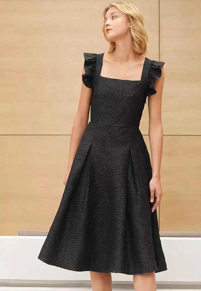 Square Neck Ruffled Detail Dress
