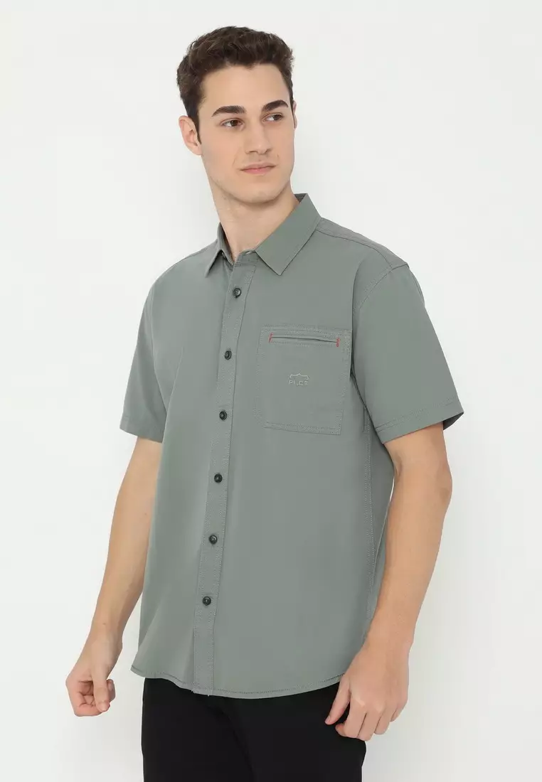 POLICE Kemeja Polos Cotton Regular Fit Lengan Pendek Pria