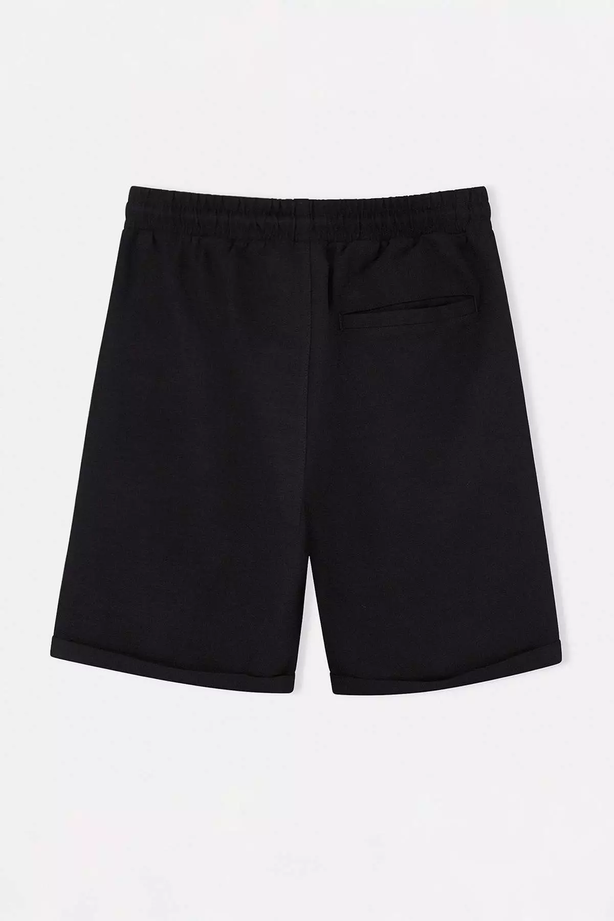 Black Elastic Waist Linen Look 100% Cotton Woven Men'S Shorts & Bermuda Tmnss26Sr00008