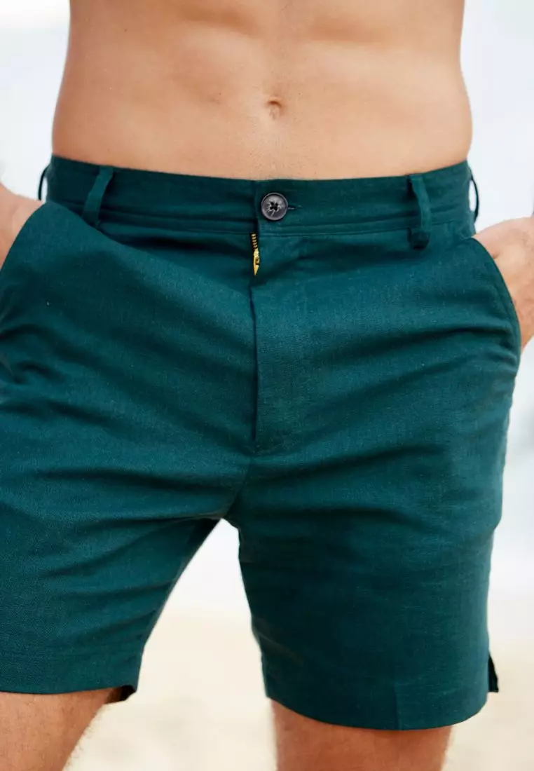 Emerald Celana Pendek Linen Pria Hijau - Linen Short Pants Men Green