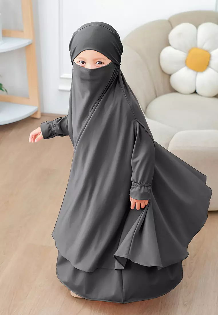 Alyafa Khimar One set Syari | Set Dress Gamis Syari Cadar - Anak - M