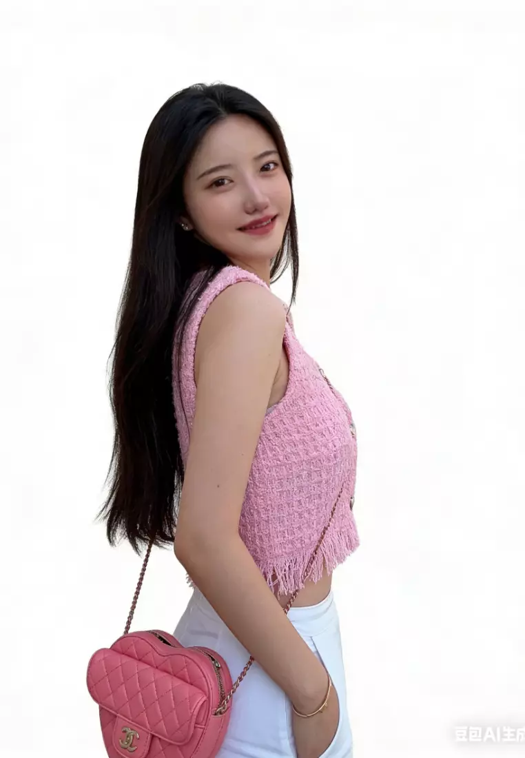 Square Neck Heart Button Fringe Crop Camis CA26031928PI