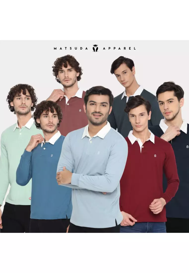 Matsuda Kaos Rugby Polo Shirt Pria Lengan Panjang Fujidera