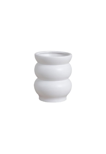 DILAS HOME Voluminous Stepped Ceramic Vase (White Small) 1C91EHL801D6BAGS_1