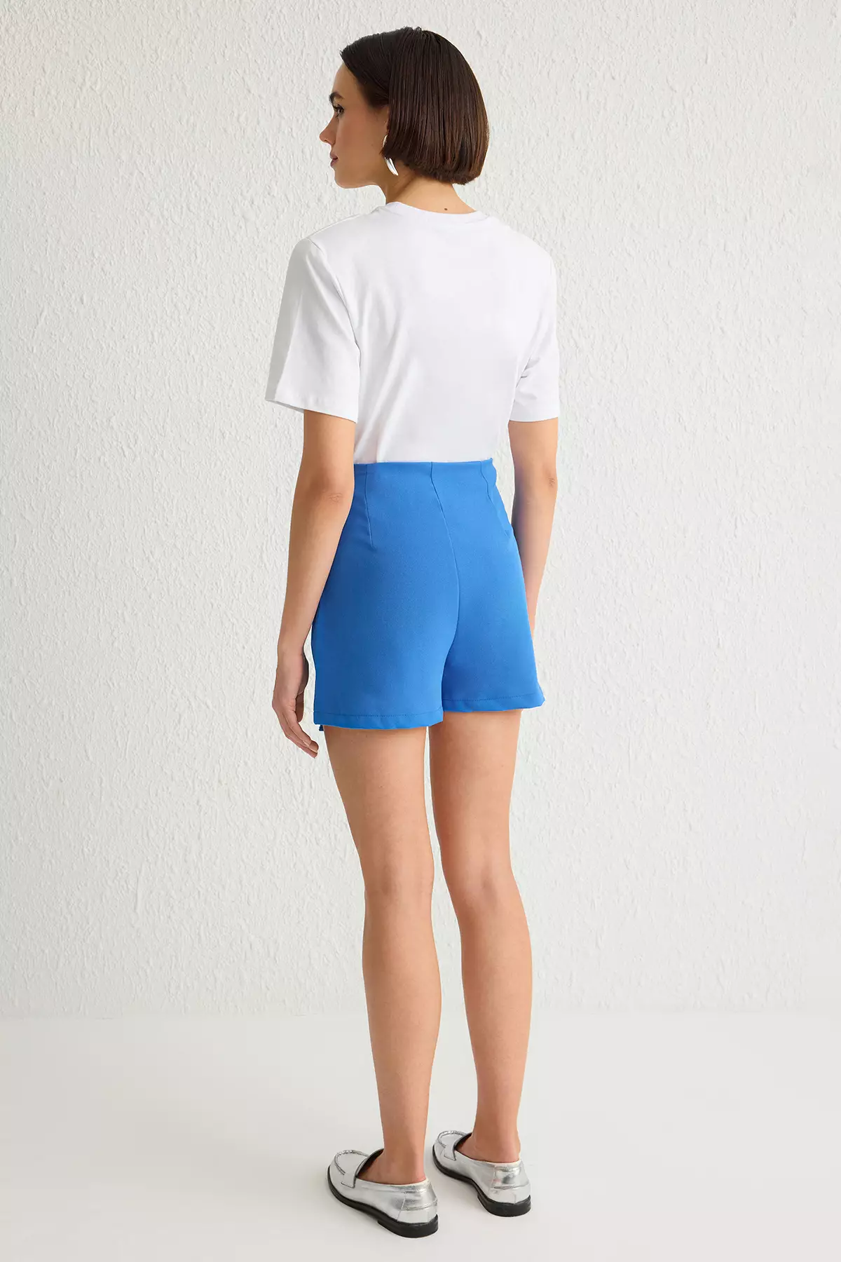 Dark Blue Tie And Eyelet Detail Woven Shorts Skirt
